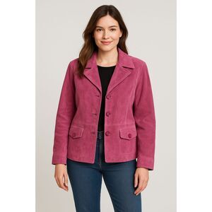 Vintage Terry Lewis Pink Genuine Suede Blazer Metallic Shimmer Trim Size L